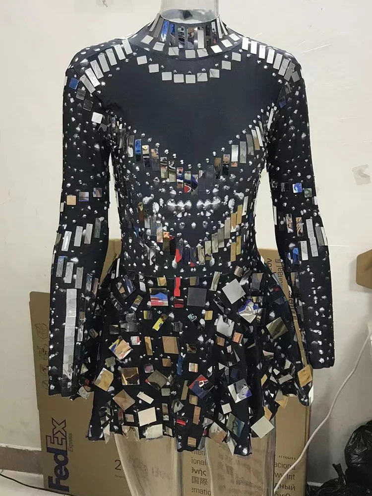 Bestselling Mirror Party Evening Dress Women Long Sleeve Stretch Mini Dress  Party Prom Women's Celebrate Dress Stage Costumes - Image 7