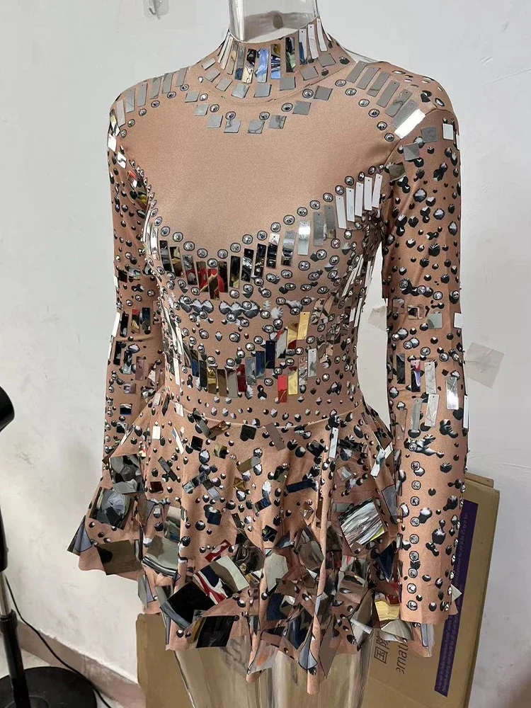 Bestselling Mirror Party Evening Dress Women Long Sleeve Stretch Mini Dress  Party Prom Women's Celebrate Dress Stage Costumes - Image 9