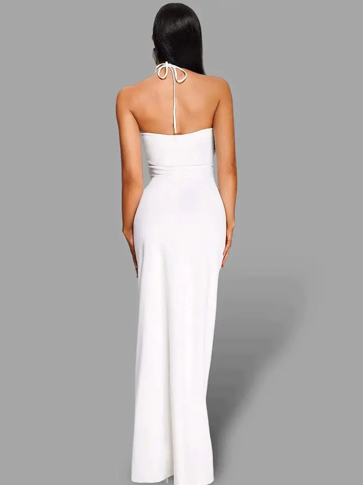 BEVENCCEL 2023 New Women's Strapless Sexy Hollow Fold 3D Flower Tight Maxi Dress Bodycon Elegant Celebrity Party Dress Vestidos - Image 3