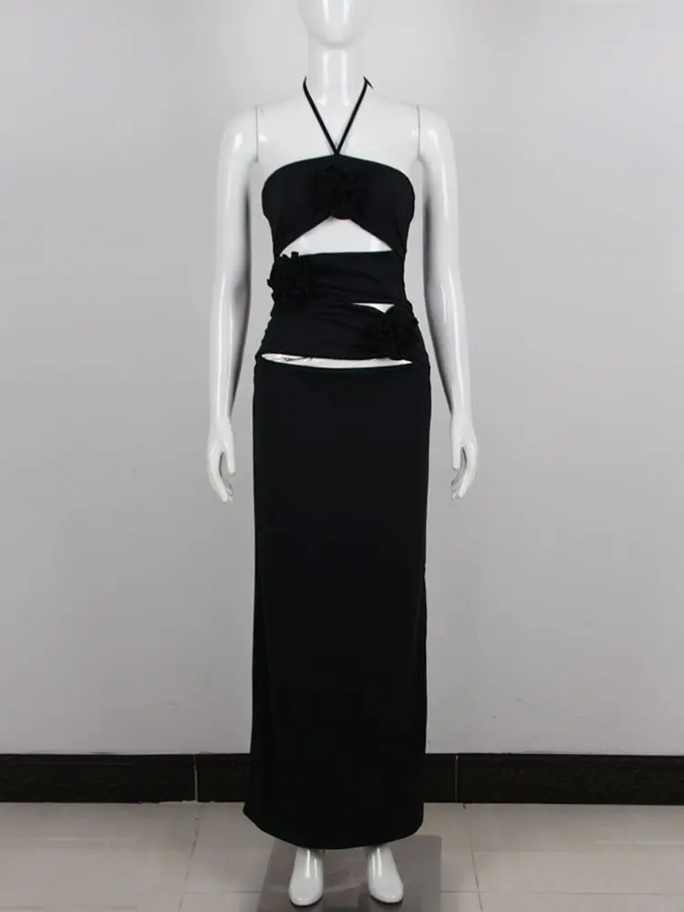 BEVENCCEL 2023 New Women's Strapless Sexy Hollow Fold 3D Flower Tight Maxi Dress Bodycon Elegant Celebrity Party Dress Vestidos - Image 5