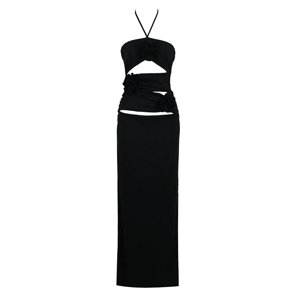 BEVENCCEL 2023 New Women's Strapless Sexy Hollow Fold 3D Flower Tight Maxi Dress Bodycon Elegant Celebrity Party Dress Vestidos - Image 7