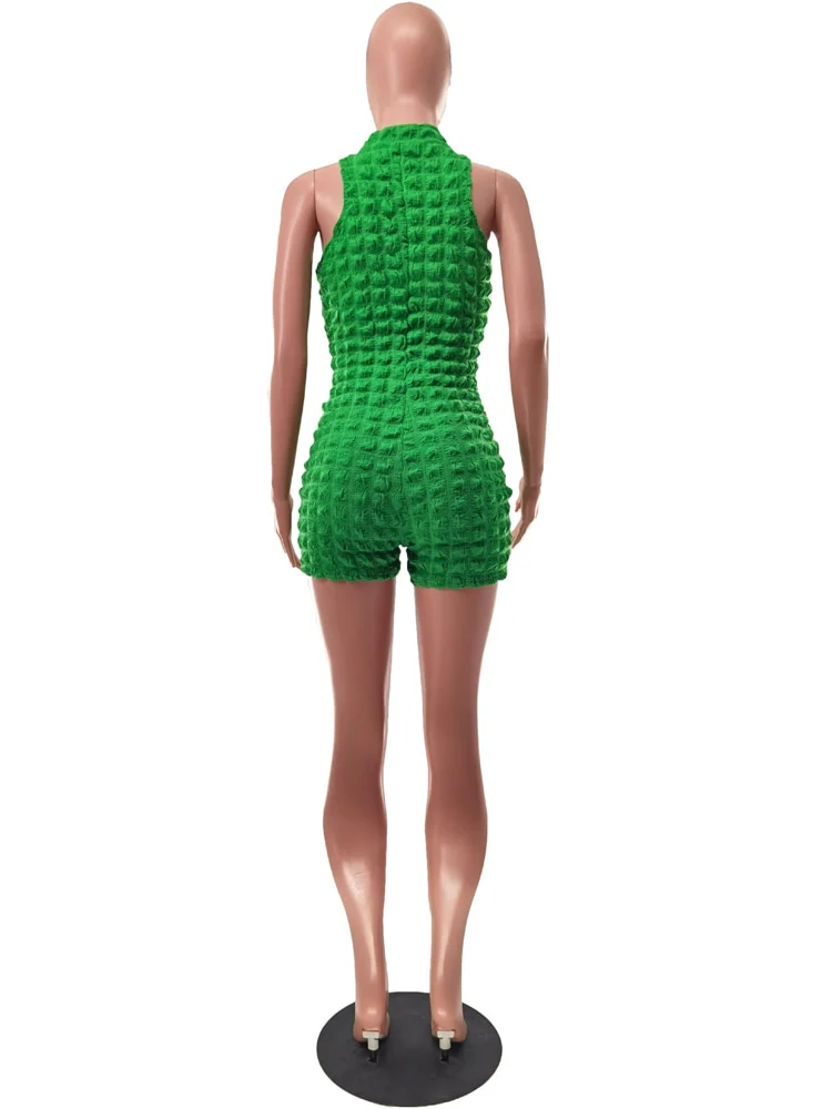 Sexy Bubbly Feels Stretch Ruched Romper For Womens Gold Zipper Sexy Short Jumpsuits - Image 5