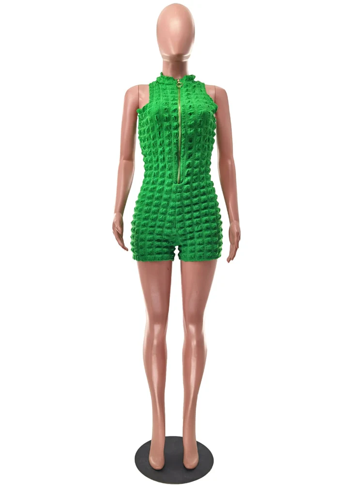 Sexy Bubbly Feels Stretch Ruched Romper For Womens Gold Zipper Sexy Short Jumpsuits - Image 8
