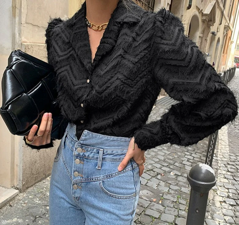 Sexy Elegant Notched Collar Women Tassels Shirts Blouses 2021 Spring - Image 8