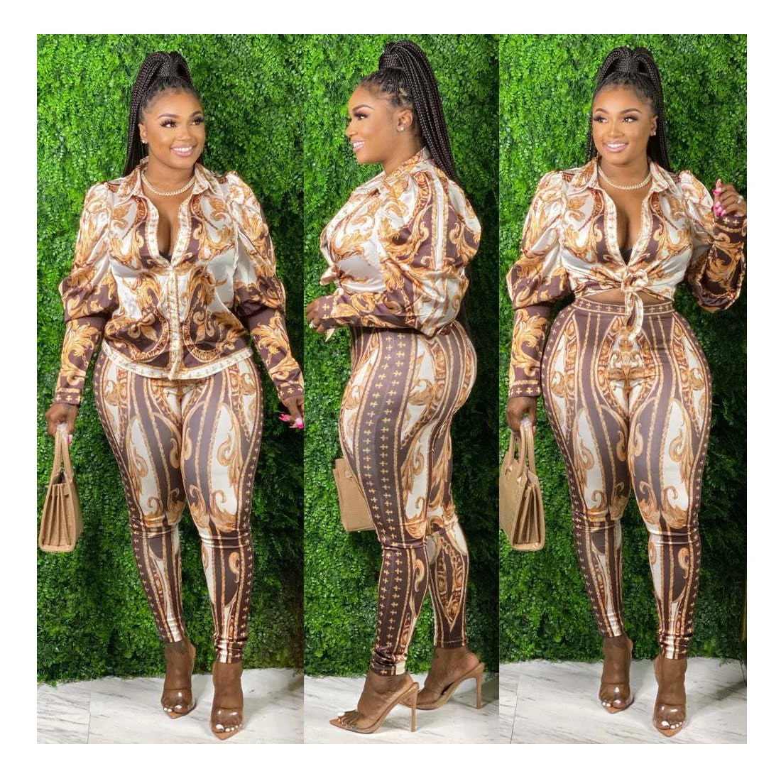 BH347 2022 women fashion Long sleeve top shirts and pants set