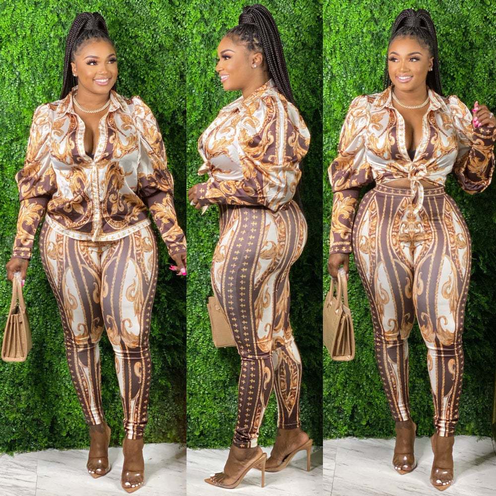 BH347 2022 women fashion Long sleeve top shirts and pants set - Image 3