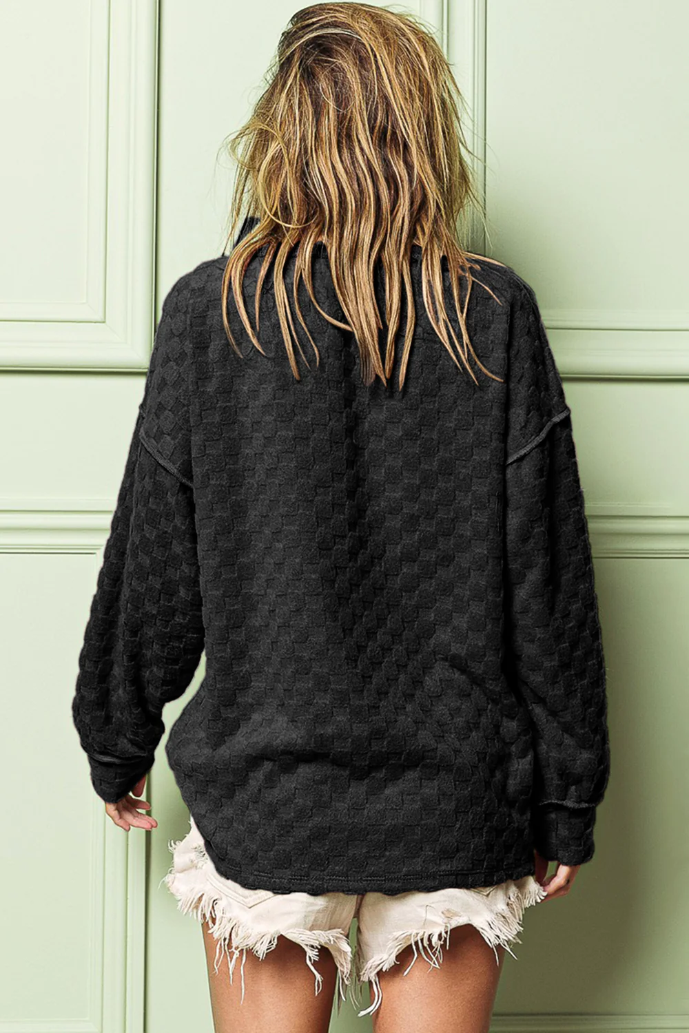 BiBi Checkered Round Neck Exposed Seam Top - Image 2