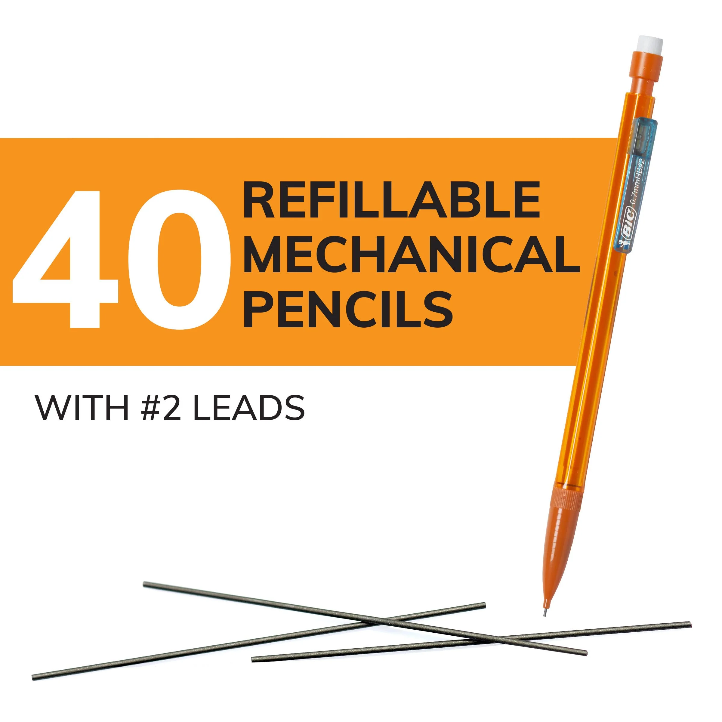 BIC Xtra-Smooth Mechanical Pencils with Erasers (MPCE40-BLK), Bright Edition Medium Point (0.7mm), 40-Count Pack, Bulk Mechanical Pencils for School or Office Supplies, Gifts for Students - Image 6