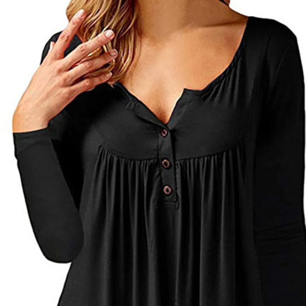 BIG PROMOTION Y2K V collar irregular new Auntumn winter T-shirt women's long sleeve pleated button ruffled T-shirt top - Image 2