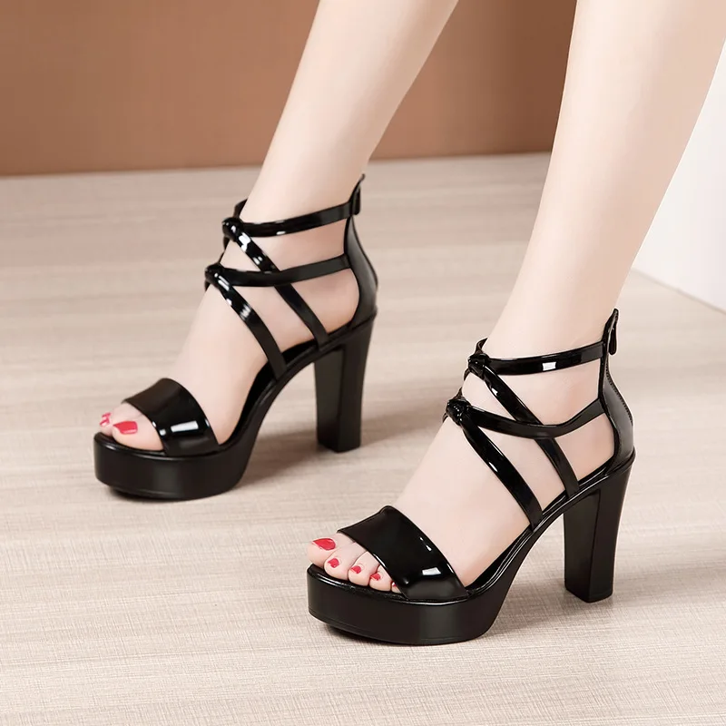 Big Size 32-43 Block Heel Platform Sandals Women Wedding Shoes 2023 Summer High Heels Gladiator Sandals Patent Leather Sandals - Image 8
