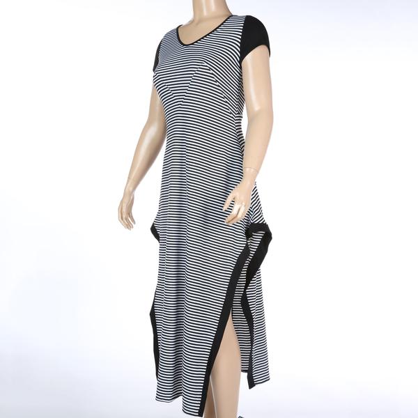Sexy Big size 6XL Fat MM Woman dress Summer casual black and white stripe split dresses plus size - Image 3