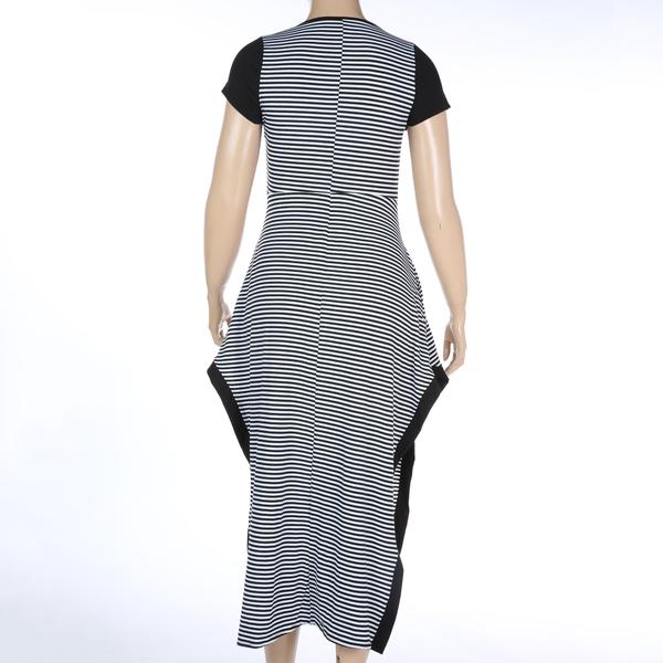 Sexy Big size 6XL Fat MM Woman dress Summer casual black and white stripe split dresses plus size - Image 5