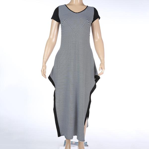 Sexy Big size 6XL Fat MM Woman dress Summer casual black and white stripe split dresses plus size - Image 6