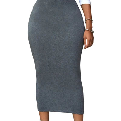 Bigsweety Mid-Calf Casual Skirt High Waist Bodycon Skirt For Women Office Lady OL Skirt Solid Black Grey Green Maxi Skirt - Image 8