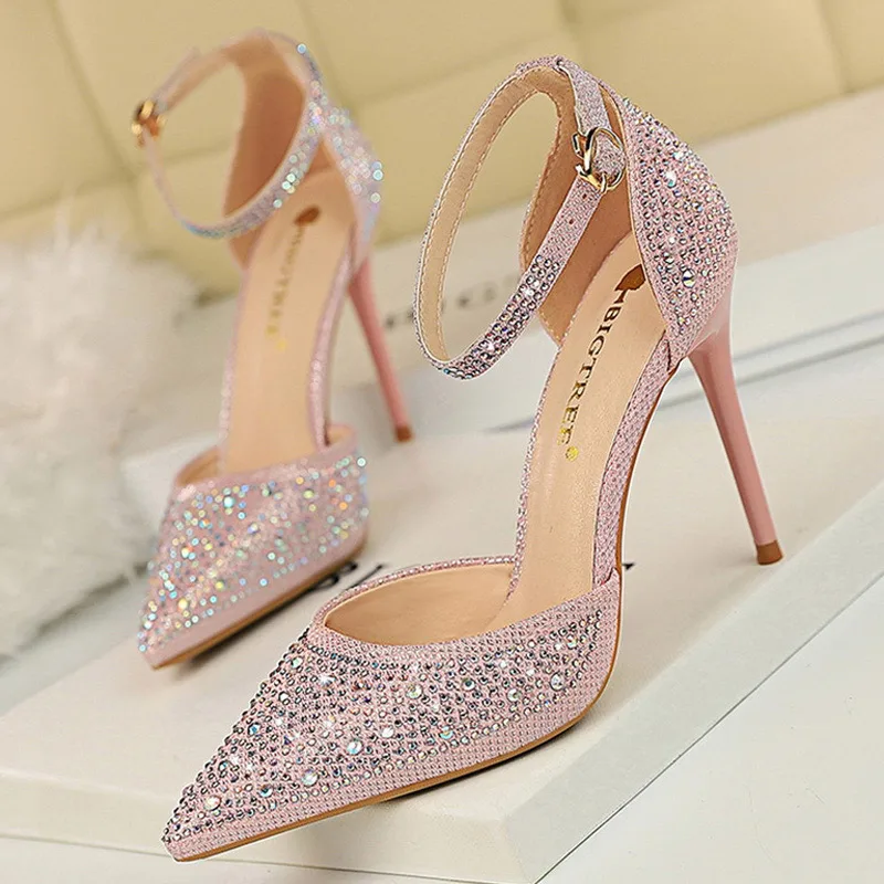 BIGTREE Shoes Shiny Rhinestones High Heels Ladies Shoes Women Pumps Stiletto Sweet Women Heels Wedding Shoes Women Sandals 10 Cm - Image 7