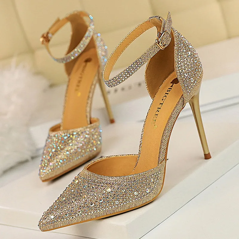 BIGTREE Shoes Shiny Rhinestones High Heels Ladies Shoes Women Pumps Stiletto Sweet Women Heels Wedding Shoes Women Sandals 10 Cm - Image 9