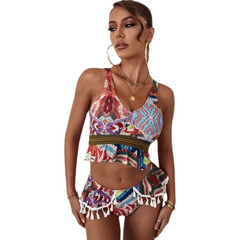 Bikinis Two-piece Set Women 2024 New Contrast Color Wave Domi Yafeng Surfing Split Swimsuit Bikini Set - Image 5