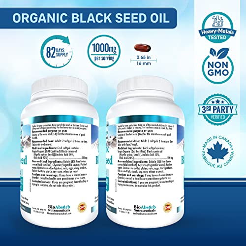 Bio Absorb Organic Black Seed Oil Capsules, 82-Day Supply, Cold Pressed Pure Black Cumin Seed Oil (Nigella Sativa) (330 softgels, 500mg) - Image 6