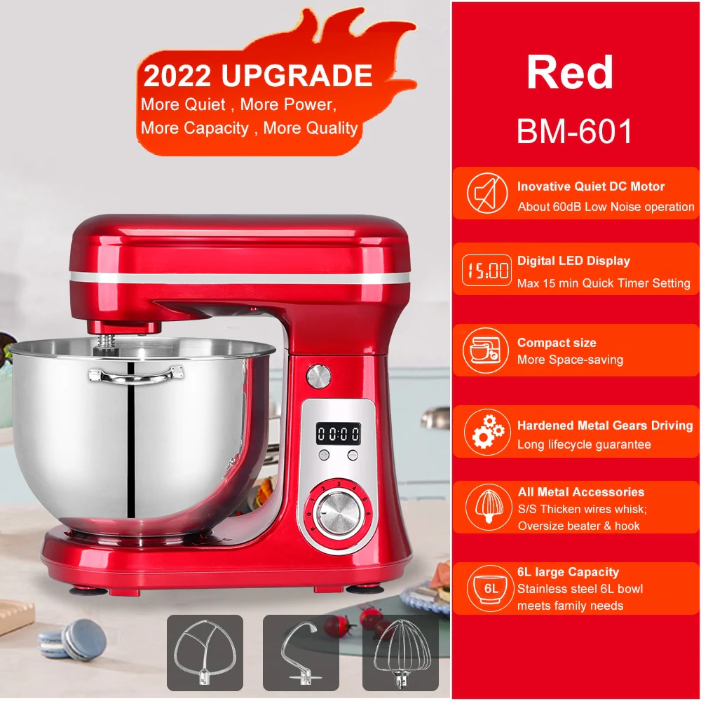 BioloMix 6L/5L Mixer Planetary 6-speed Kitchen Food Blender Stainless Steel Bowl Cake Mixer Egg Whisk - Image 3