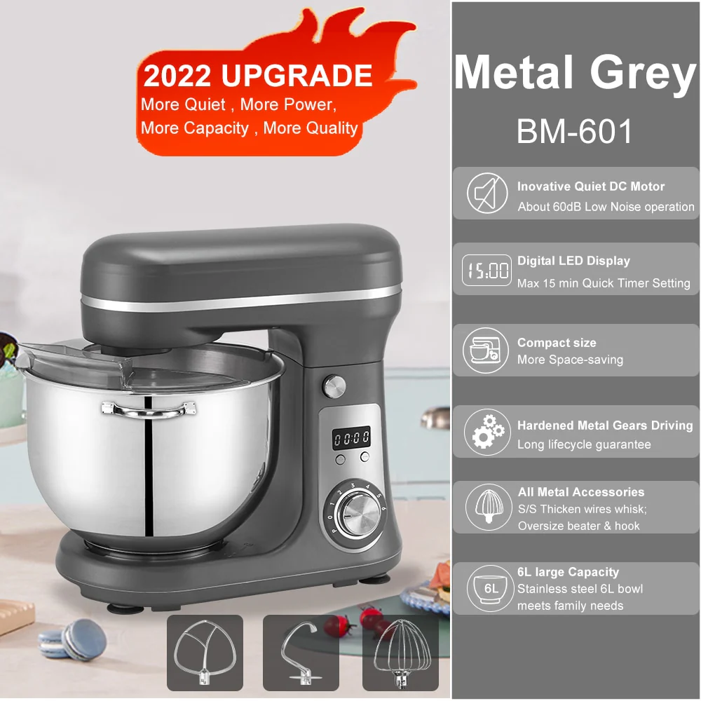 BioloMix 6L/5L Mixer Planetary 6-speed Kitchen Food Blender Stainless Steel Bowl Cake Mixer Egg Whisk - Image 5