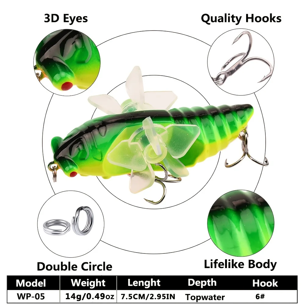 Bionic Cicada Hard Fish Lure - Spinning Fishing Bait with Propeller Treble Hook for Freshwater and Saltwater Fishing - 7.5cm/14g - Lifelike Design for Increased Catch Rates - Image 9