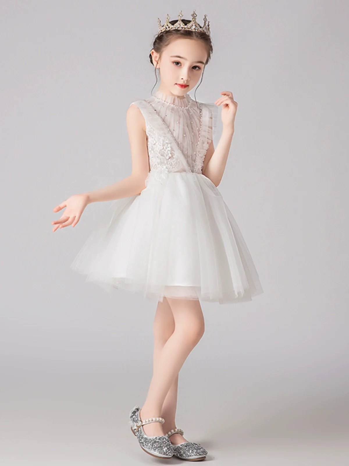 Birthday White Children's Wedding Dress Little Girls Summer Dress - Image 4