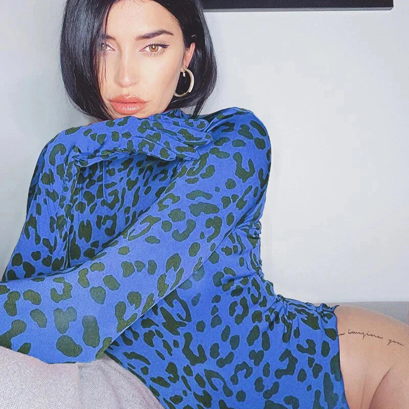 BKLD Women Leopard Jumpsuit High Street Sexy Club Wild Base Bodysuit Top Long Sleeve Slim Fit Casual Hot Sale One-piece Overalls - Image 2