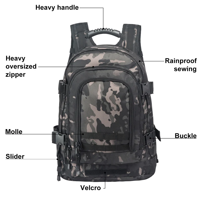 black camo hot sales Tactical Backpack Pack- Molle Bag Outdoor Bag Large backpacks Tactical Bag - Image 4