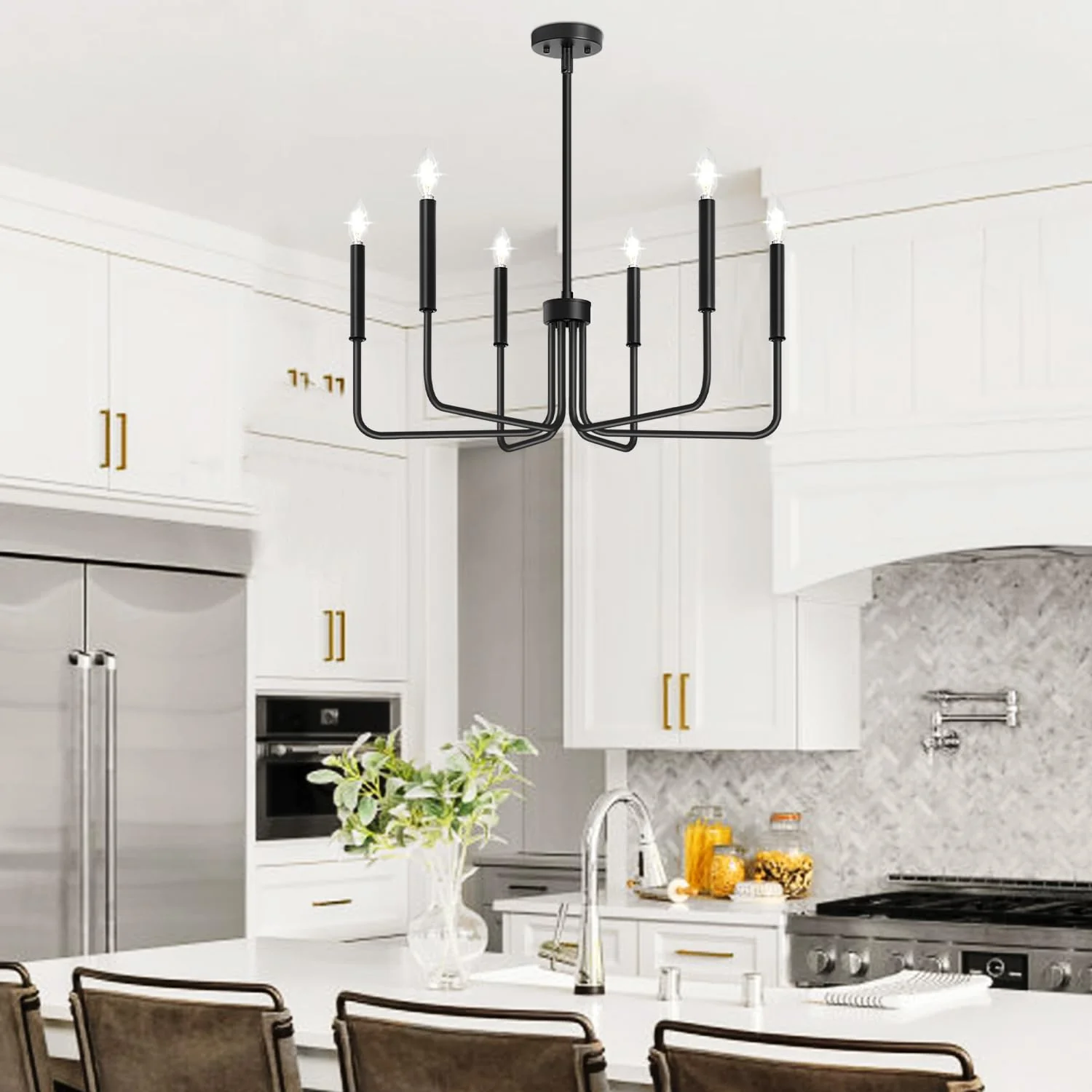 Black Chandelier, 6-Light Farmhouse Chandelier for Dining Room Lighting Fixtures Hanging, Dining Light Fixtures Industrial Modern Chandelier for Bedroom, Foyer, Hall, Kitchen, Living Room and Entryway - Image 5