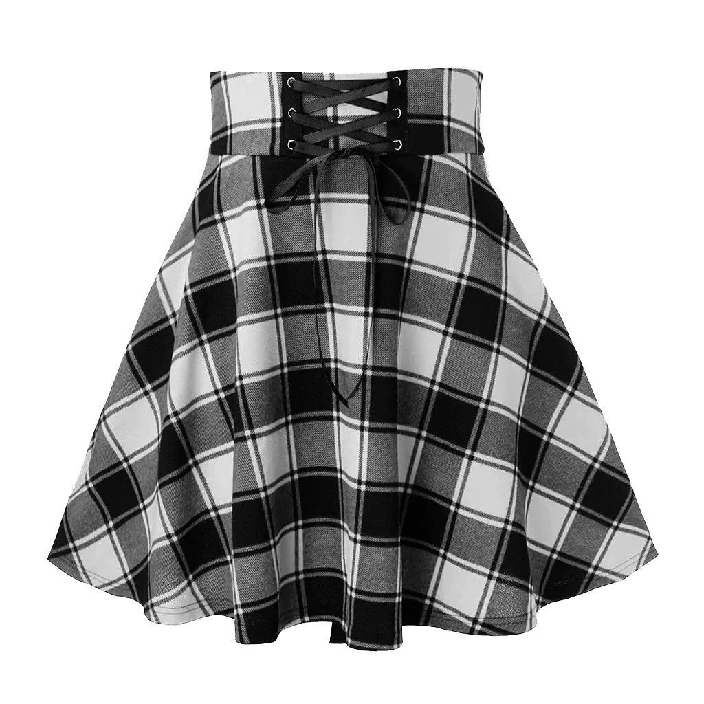 Sexy Black Checkered Women's Gothic Skirt Women Pleated Plaid Skirts - Image 2