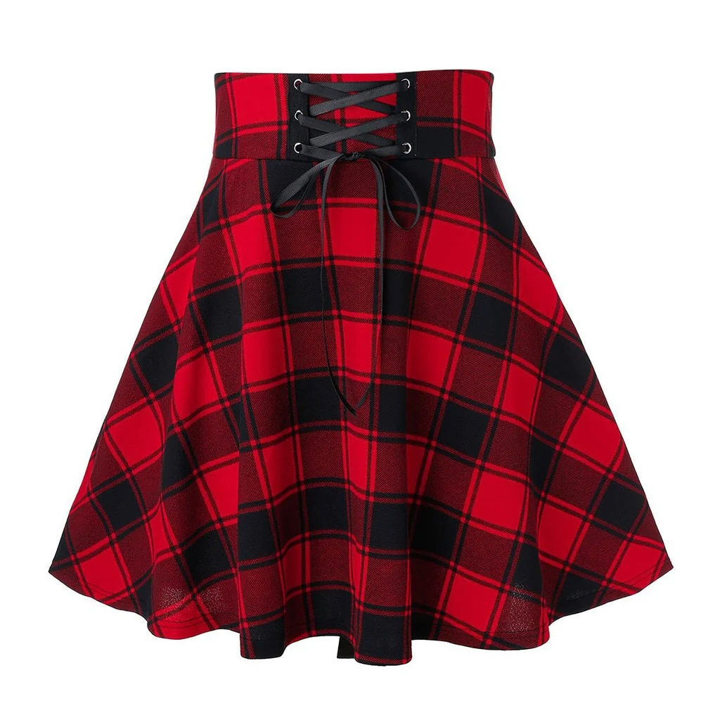 Sexy Black Checkered Women's Gothic Skirt Women Pleated Plaid Skirts - Image 5