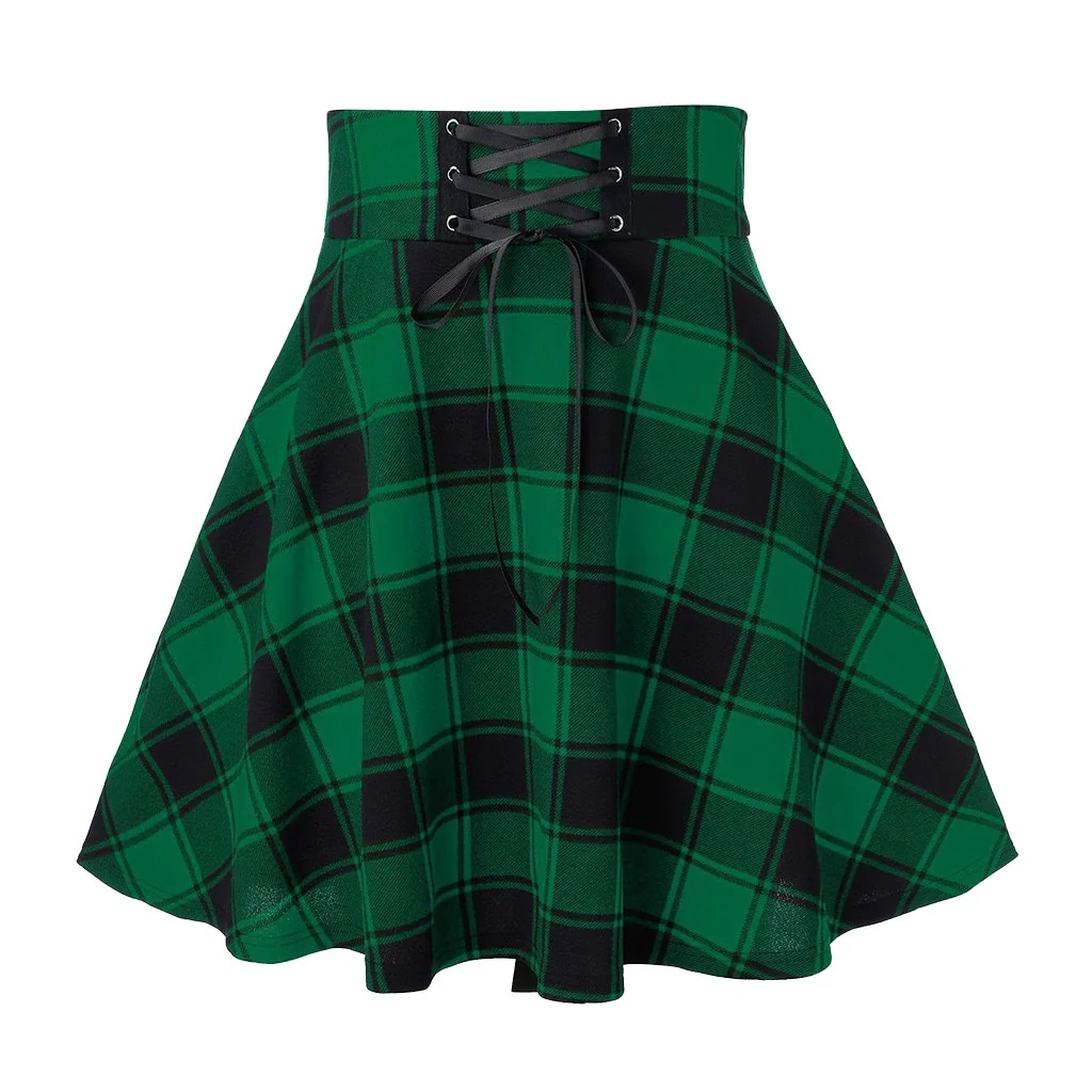 Sexy Black Checkered Women's Gothic Skirt Women Pleated Plaid Skirts - Image 6