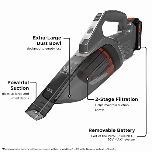 BLACK+DECKER dustbuster 20V MAX* POWERCONNECT Cordless Handheld Vacuum (BCHV001C1), Gray - Image 7