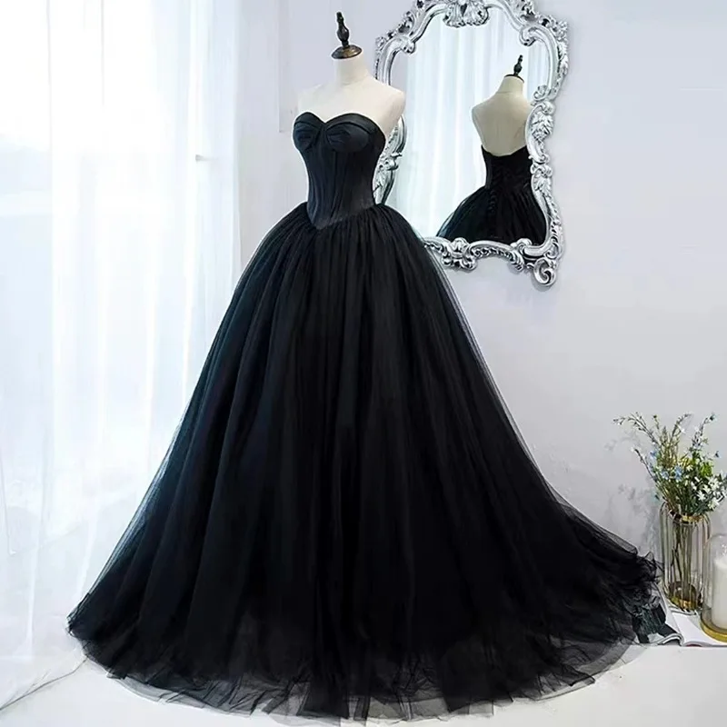 Black Evening Dress, Suitable for Everyday Wear, Birthday Party, Adult Ceremony, Hostess, Strapless Dress, Banquet, Long Dress - Image 2