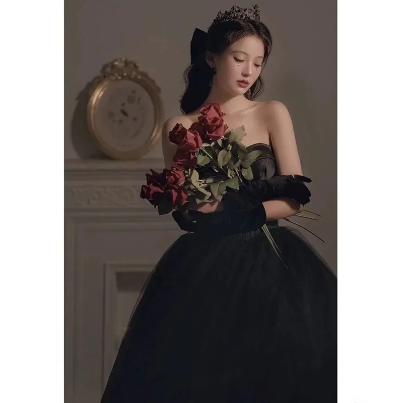 Black Evening Dress, Suitable for Everyday Wear, Birthday Party, Adult Ceremony, Hostess, Strapless Dress, Banquet, Long Dress - Image 3