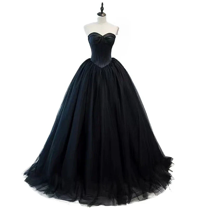 Black Evening Dress, Suitable for Everyday Wear, Birthday Party, Adult Ceremony, Hostess, Strapless Dress, Banquet, Long Dress - Image 5