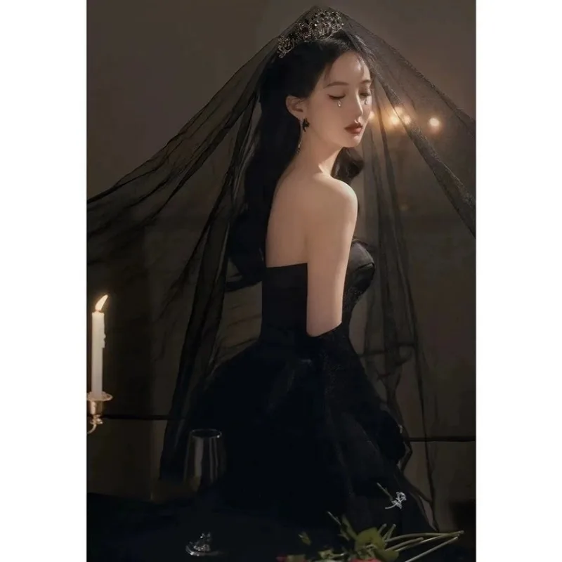 Black Evening Dress, Suitable for Everyday Wear, Birthday Party, Adult Ceremony, Hostess, Strapless Dress, Banquet, Long Dress - Image 6