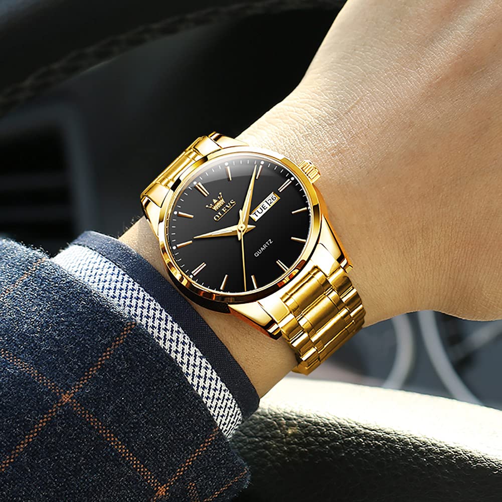 Black Gold Watch for Men,Day and Date Men Watch,Men Gold Tone Watch,Fashion Gold Men Watches,Male Watch,Business Waterproof Men Watch,Luxury Gold Men Watches,Luminous Man Watch,Dress Watch for Men - Image 4