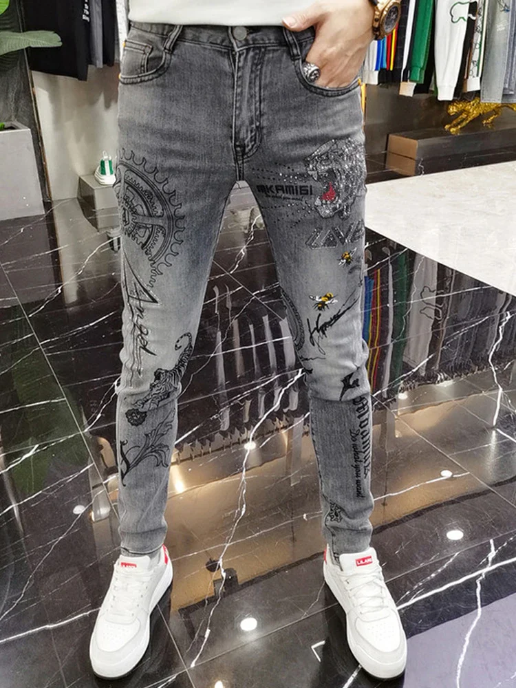 Black Jeans For Men Fashion High Street Slim Printing Denim Man Pants Autumn Stretchy Casual Biker High Quality Men's Clothing - Image 15