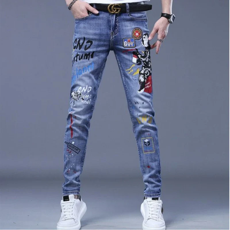 Black Jeans For Men Fashion High Street Slim Printing Denim Man Pants Autumn Stretchy Casual Biker High Quality Men's Clothing - Image 16