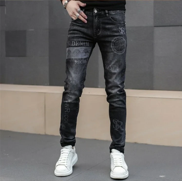 Black Jeans For Men Fashion High Street Slim Printing Denim Man Pants Autumn Stretchy Casual Biker High Quality Men's Clothing - Image 19