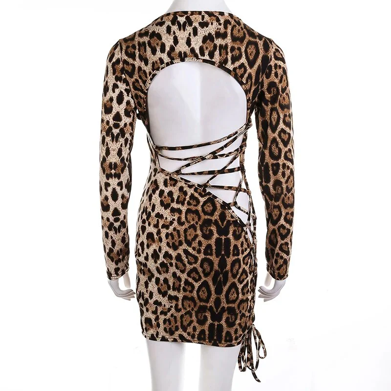 Black Long Sleeve Sexy Lady Lace Up Bandage Bodycon Slim Hollow Out Dresses Glitter Sequins Party Night Club Autumn Mini Dress - Image 5