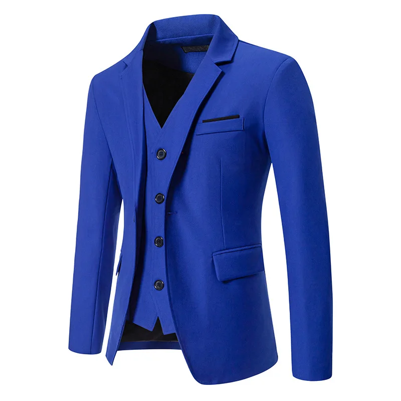 Black Men Fake Two Piece Suit Jacket, Royal Blue Fashion Men's Business Social Blazers,White Wedding Prom Party Dress Coat. - Image 6
