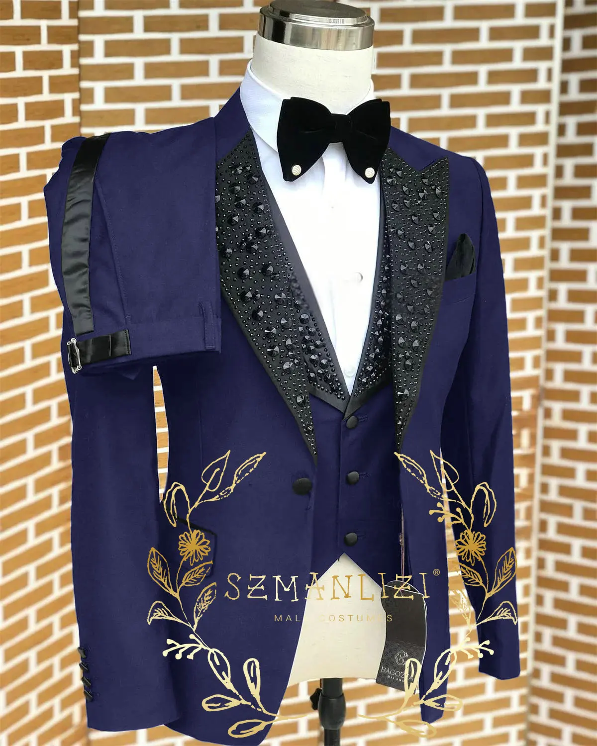 Black Men Suits Luxury Stone Crystal Tuxedos Bespoke Groom Wear 3 Pieces Business Male Prom Blazers Slim Fit Custome Homme - Image 10