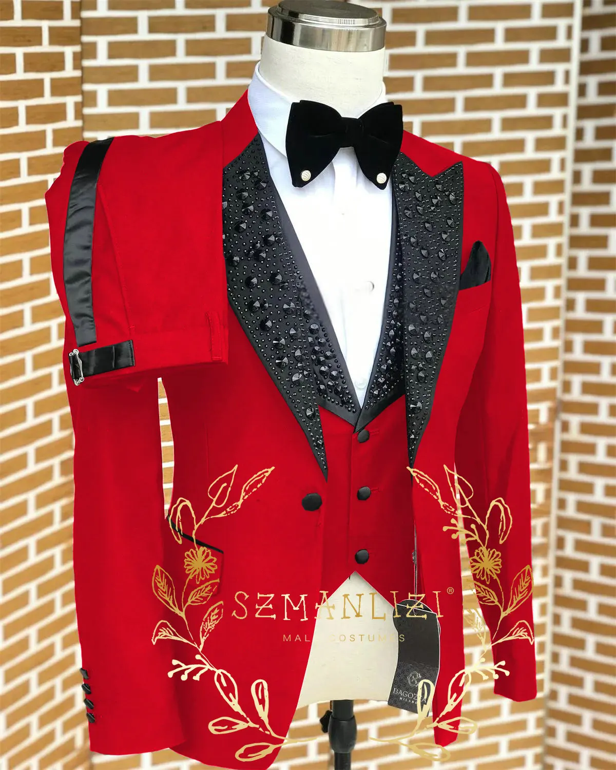 Black Men Suits Luxury Stone Crystal Tuxedos Bespoke Groom Wear 3 Pieces Business Male Prom Blazers Slim Fit Custome Homme - Image 11