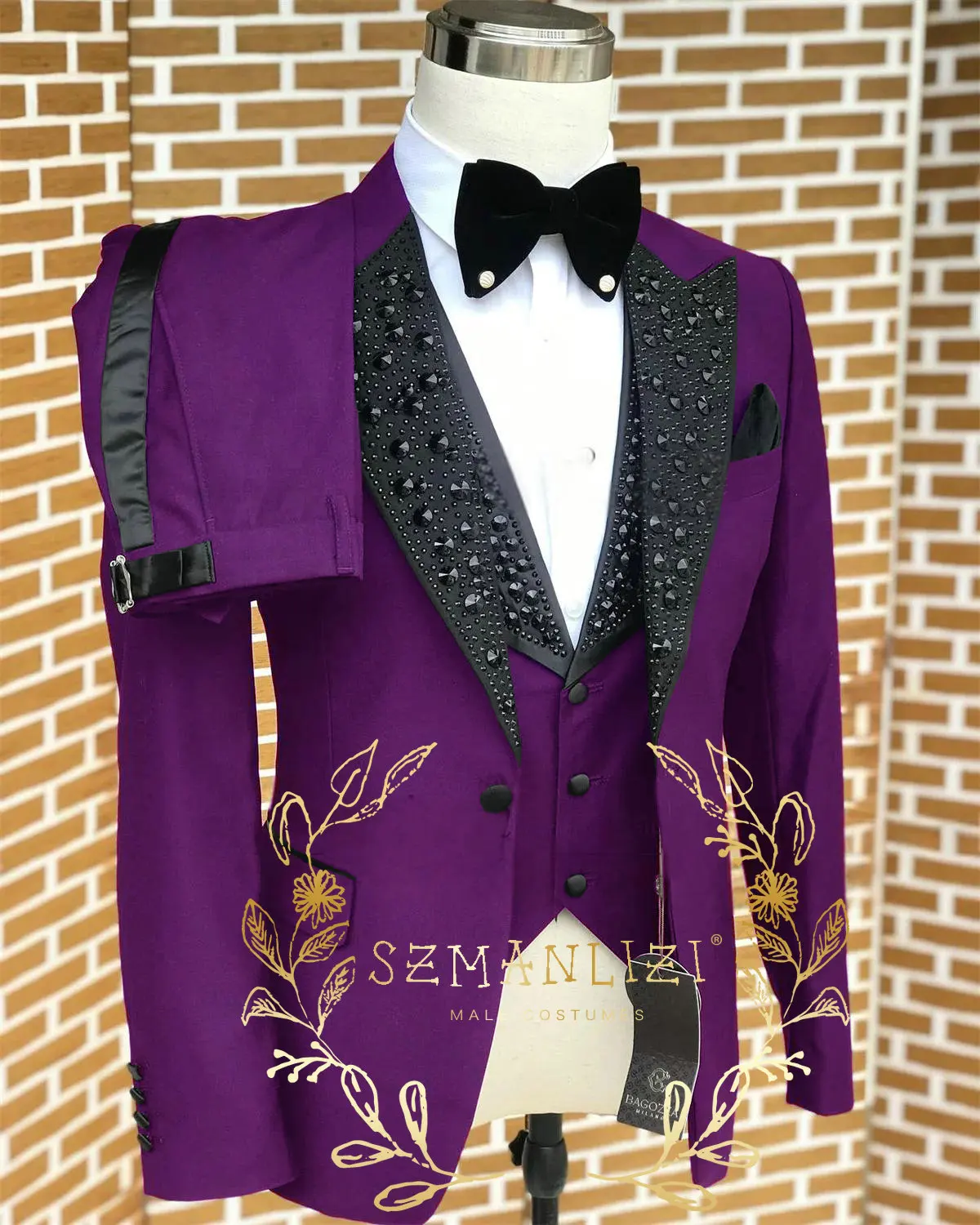 Black Men Suits Luxury Stone Crystal Tuxedos Bespoke Groom Wear 3 Pieces Business Male Prom Blazers Slim Fit Custome Homme - Image 12