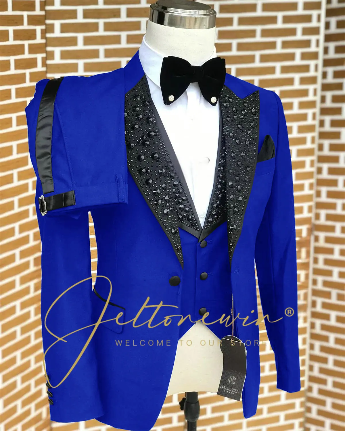 Black Men Suits Luxury Stone Crystal Tuxedos Bespoke Groom Wear 3 Pieces Business Male Prom Blazers Slim Fit Custome Homme - Image 13