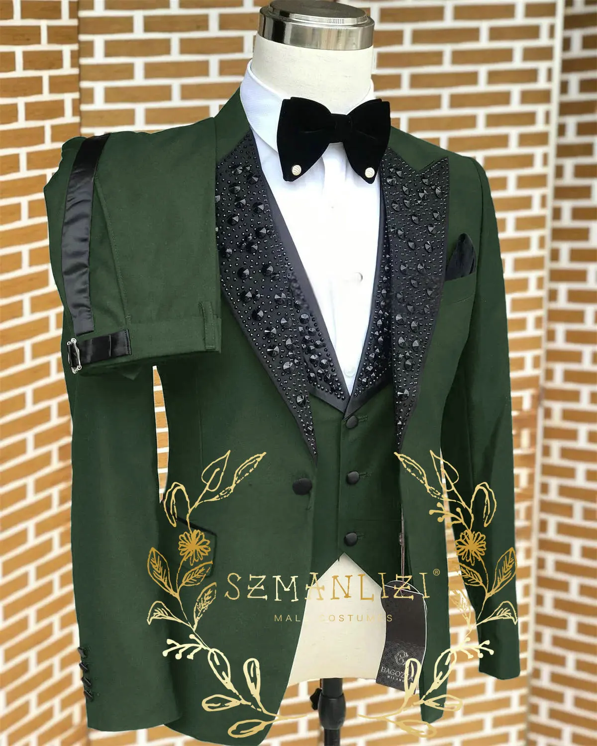 Black Men Suits Luxury Stone Crystal Tuxedos Bespoke Groom Wear 3 Pieces Business Male Prom Blazers Slim Fit Custome Homme - Image 14