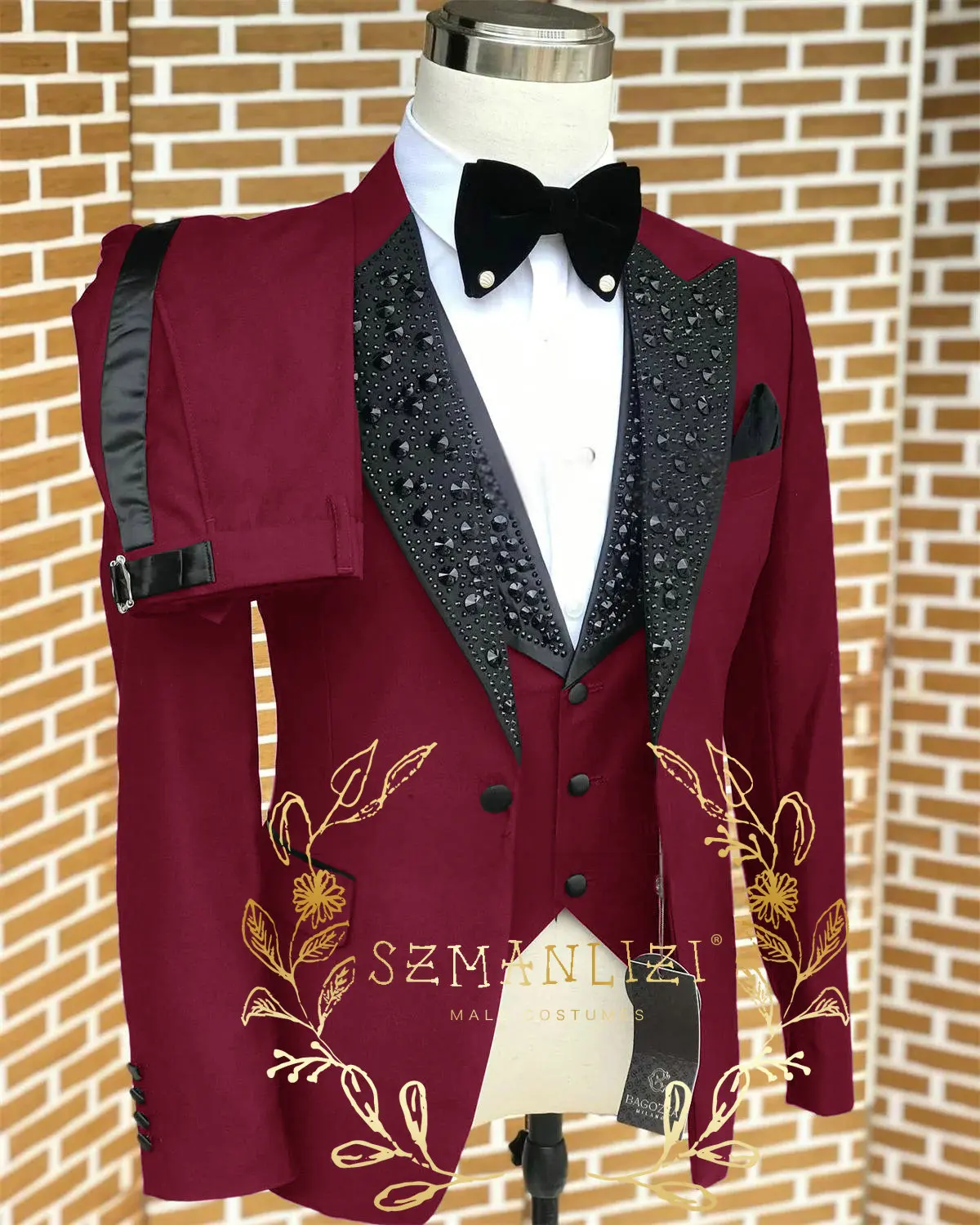 Black Men Suits Luxury Stone Crystal Tuxedos Bespoke Groom Wear 3 Pieces Business Male Prom Blazers Slim Fit Custome Homme - Image 15