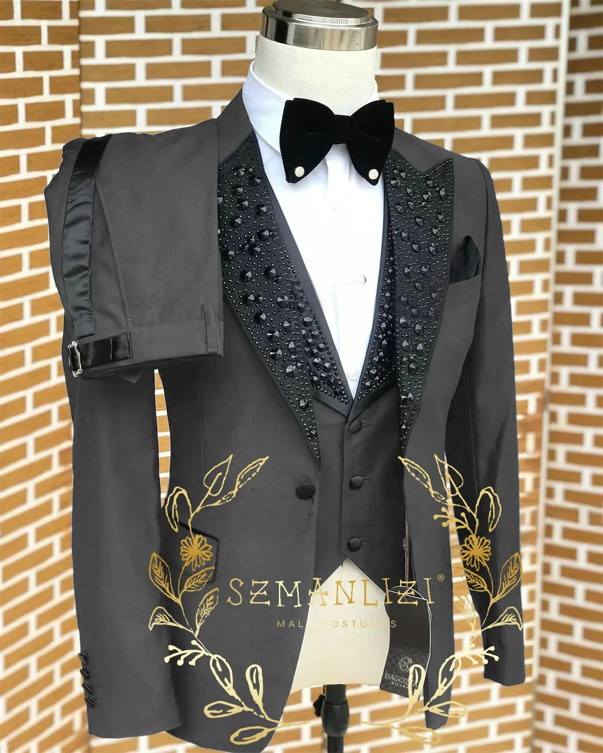 Black Men Suits Luxury Stone Crystal Tuxedos Bespoke Groom Wear 3 Pieces Business Male Prom Blazers Slim Fit Custome Homme - Image 18